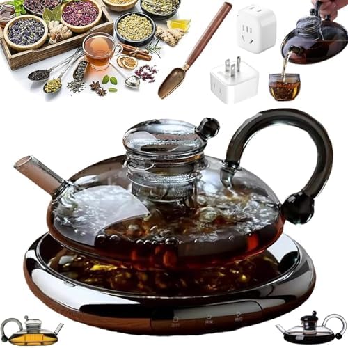 New Glass Teapot Set Heat Resistant Removable Infuser for Loose Leaf Tea Includes Tea Tools(Electric ceramic stove+Gray) by Unknown