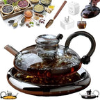 New Glass Teapot Set Heat Resistant Removable Infuser for Loose Leaf Tea Includes Tea Tools(Electric ceramic stove+Gray) by Unknown