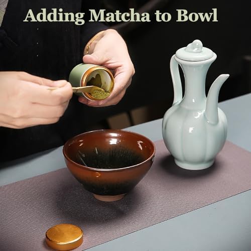 Matcha Whisk Set, 8-PCS Portable Matcha Set with Bowl, Teapot & Travel Bag - Complete Japanese Tea Ceremony Kit Gift (E) - Image 4