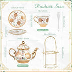 Zhehao 20 Pcs Porcelain Tea Set for Adult, with Metal Holder, Elegant - Image 2