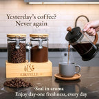 Airtight Coffee Canister with Scoop | Curated Glass Storage Set for Beans, Grounds & Sugar | 9-Piece Ritual Organizer with Bamboo Base, Versatile Artisan Spoon, Labels & Cleaning Brush - Image 2