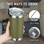 COMOOO 20oz Tumbler Bulk Double Wall Vacuum Insulated Travel Mug, Stainless Steel Tumbler with Lid and Straw Durable Powder Coated Insulated Coffee Cup for Cold & Hot Drinks (Army Green, 4 Pack - Image 5