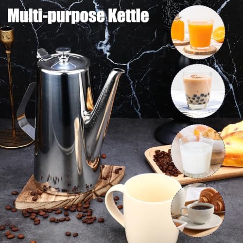 Honeydak 3 Pcs Stainless Steel Pitcher with Lid, 2 Liter Stainless Steel Kettle Metal Cold Water Pitcher Large Capacity Tea Kettle Jug Beverage Dispenser with Handle for Home Restaurant Office(Long) - Image 5