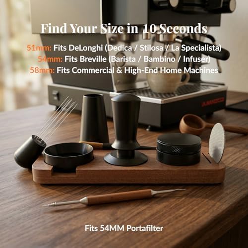 8 PCS Espresso Accessories Kit, 53.3mm Espresso Tamper 54mm Portafilter Compatible, Espresso Tamping Station, WDT Tool Needle Distributor, Magnetic Dosing Funnel, Puck Screen, Coffee Bar Tool Set - Image 2
