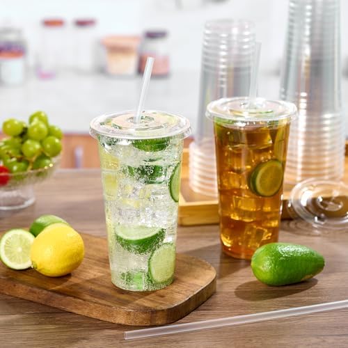 Turbo Bee 100 Sets 32 OZ Clear Plastic Cups with Lids and Straws, Disposable To Go Iced coffee cups with lids for Cold Drinks, Smoothie, and Slushie - Image 5