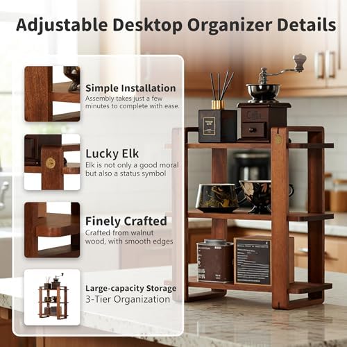 Coffee Station Organizer for Kitchen walnut WoodenCountertop Mug Holder 3 Tier Wooden Cup Organizer Stand Shelf - Image 3