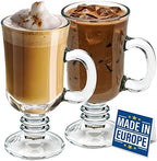 Volarium Irish Coffee Glass Mugs, Latte Cups, Set of 2 Cappuccino and Hot Chocolate Mugs with Handle, Clear Glass Cups for Hot Beverages, 7 3/4 oz by VolariumLLC