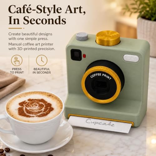 3D Printed Latte Art Camera, Includes 12 Coffee Latte Art Cards (Off White) - Image 3