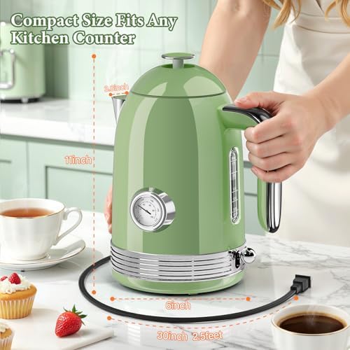Electric Kettle, 1.7L Tea Kettle with Thermometer, Retro Green - Image 3