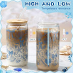 Skylety 6 Set Ocean Glass Cups Coastal Beach Cup with Straws Lids, 16 oz - Image 5