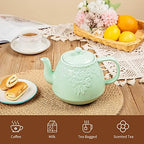 Toptier Leaf Teapot, Porcelain Tea Pot with Infuser and Lid, Blooming & Loose Leaf Ceramic Teapot, 37 Ounce, Light Green - Image 6
