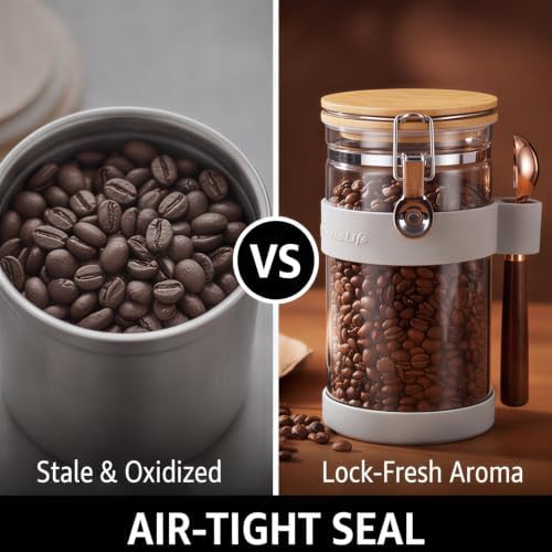 uxcell Airtight Glass Canister with Bamboo Lid & Spoon, Glass Coffee Bean Storage Container 1200ml/40oz Kitchen Pantry Sealed Freshness for Grounds Tea Cereal Sugar, Gray - Image 2