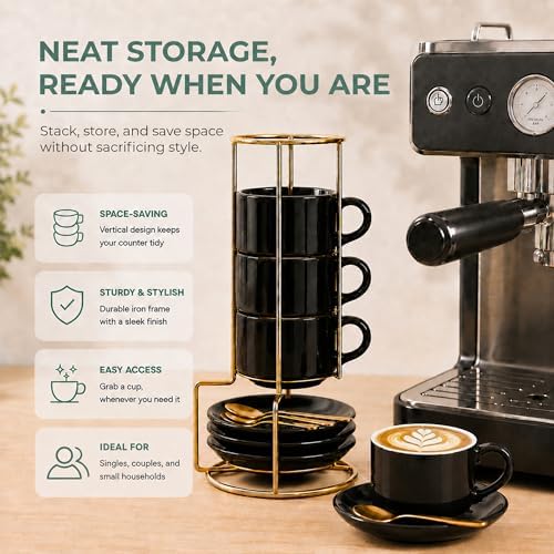 8 Ounce Cappuccino Cups Set of 4, Black - Image 5