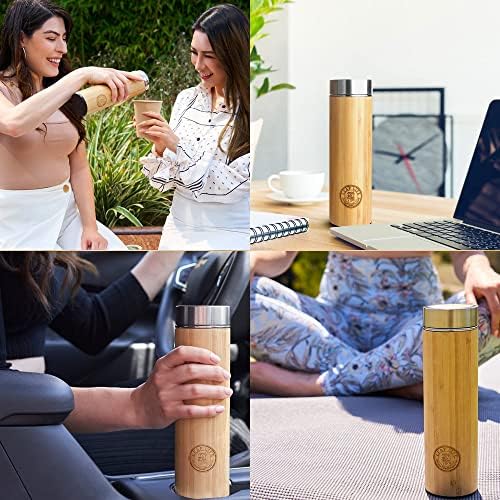 Premium Bamboo Thermos with Tea Infuser for Loose Tea - Tea Gift Set - Insulated Water Bottle/Iced Coffee Tumbler - Unique Gifts for Women, Gifts For Women Who Have Everything - 17oz with 12oz - Image 6