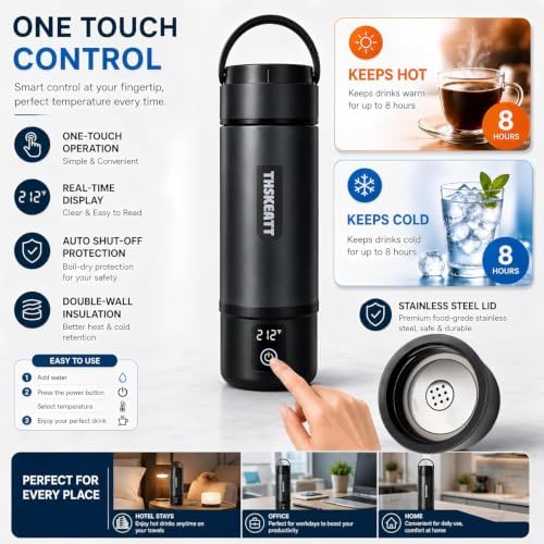 Portable Electric Kettle, Thskeatt Vacuum Stainless Steel Double Wall Travel Electric Kettle, Fast Boil, Auto Shut-Off, Keep Warm, for Travel Camping Office Coffee Tea - Image 5