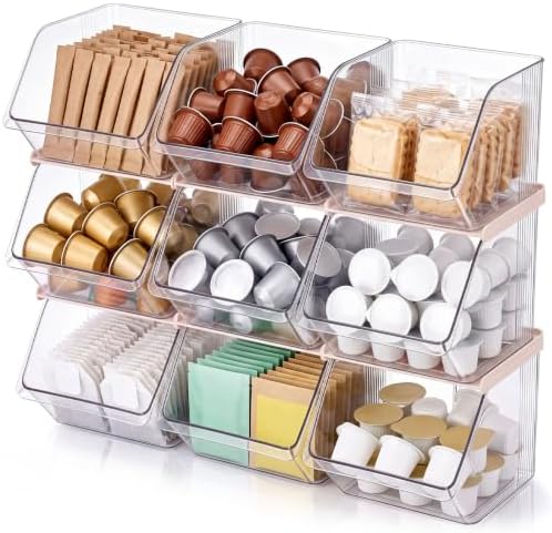 9 Pcs Stackable Plastic Storage Bins, Open Front, Clear by Ferrochef