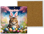 Happy Easter Maine Coon with Bunny Ear Headband and Flowers Set of 4 Stone Coasters Cat Lover Kitten Owner Gifts 4x4in Absorbent Soapstone Coaster 13001 by Ninety3POD