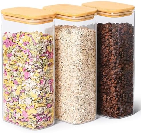 ComSaf Glass Storage Containers with Lids 2 Qt, Set of 3 Cereal Containers by ComSaf