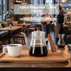 Pour Over Kettle, Gooseneck Coffee Kettle, 600ml High Borosilicate Glass Teapot with Round Wood Handle, Stable Effluent for Full Flavor Extraction - Image 3
