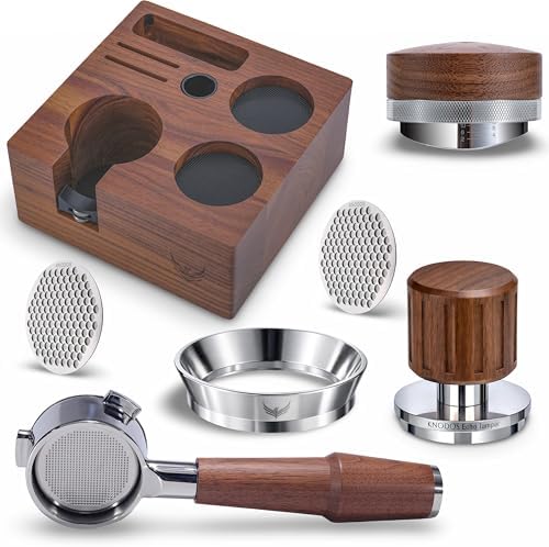 Breville Espresso Tool Kit – 54mm Echo Tamper, Bottomless Portafilter, Coffee Distributor, Dosing Funnel, Puck Screen & Walnut Tamping Station | Barista Express, Pro, Touch by KNODOS