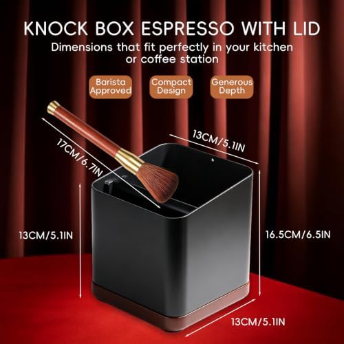 Wooden Espresso Coffee Knock Box with Lid Stainless Steel - Image 2