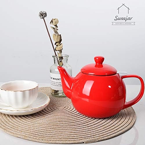 Sweejar Ceramic Tea Pots,30OZ Porcelain Teapot with Infuser(Red) - Image 3