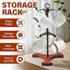 Coffee Mug Tree with 6 Hooks Wood Base Mug Holder Tree Space Saving Tea Cup Holder Rack for Home Countertop(black) - Image 3