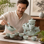 Celadon Dragon Ceramic Gongfu Tea Set with 6 Tea Cups, Chinese Kung Fu Teapot with Infuser,Handmade Porcelain Tea Service, Asian Tea Set for Home & Office - Image 4