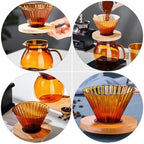 Baluue Household Coffee Dripper and Coffee Funnel Set Large High Borosilicate Glass with Wooden Base for Home Brewing - Image 3