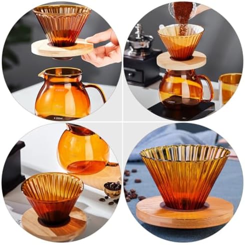 Baluue Household Coffee Dripper and Coffee Funnel Set Large High Borosilicate Glass with Wooden Base for Home Brewing - Image 3