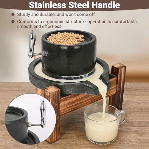 Manual Stone Grain Mill with Stainless Steel Handle, Natural Granite - Image 3
