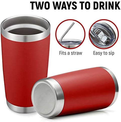 COMOOO 20oz Double Wall Vacuum Insulated Travel Mug, Stainless Steel Tumbler with Lid and Straw Durable Powder Coated Insulated Coffee Cup for Cold & Hot Drinks (Red, 4 PACK) - Image 5