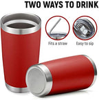 COMOOO 20oz Double Wall Vacuum Insulated Travel Mug, Stainless Steel Tumbler with Lid and Straw Durable Powder Coated Insulated Coffee Cup for Cold & Hot Drinks (Red, 4 PACK) - Image 5