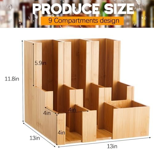 CroBlissful 9 Compartment Bamboo Wood Vertical Coffee Cup and Lid Dispenser - Image 2