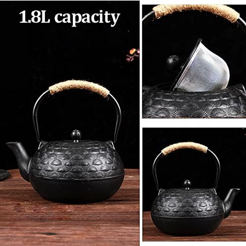 Tea Kettle,Cast Iron Teapot in Japanese Style,Tetsubin Tea Kettle with Stainless Steel Infuser,1.8L Die Casting Pattern Stove Safe Kettles,Traditional Iron Teapots(Color:Scalloped bronze) (Size : Sca - Image 2