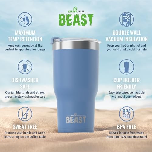 Beast 30 oz Tumbler Stainless Steel Vacuum Insulated Coffee Ice Cup Double Wall Travel Flask (Stormy Sky Blue) - Image 6