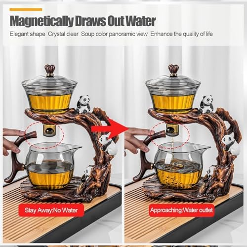 Tea Infuser,Lazy Kungfu Magnetic TeaPot,Semi-Automatic Drip Glass Teapots Heat-Resistant Tea Maker Set(Color:Style- D) - Image 2