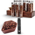 Coffee Storage and Dosing Cup Set - Single Dose Glass Tubes with Wooden Stand, Walnut Dosing Tray, and RDT Spray Bottle - Premium Coffee Preparation Set by KNODOS