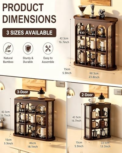 Mug Shelf, Coffee Mug Shelf for Wall, Coffee Cup Display Shelf, Vintage Wall-Mounted Curio Case, Countertop Solid Wood Cup Rack for Living Room or Kitchen - Image 2