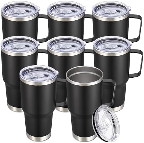 30 oz Stainless Steel Tumblers Bulk with Handle and Lid, 8 Pack by CoolYoleb
