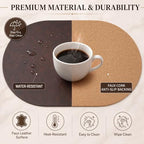 Premium Oval Faux Leather Placemat & Coaster Set with Innovative Cork-Look Printed Base，4/6/8-Piece Sets & 8 Colors，Non-Slip Dining Table Mats for Kitchen Dining - Image 4