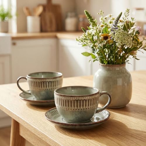 Cappuccino cup with tray, 8.5 oz. Set of 4 Ceramic Coffee Cups and Saucer Set for Latte, latte art cup, suitable for latte/cappuccino/milk/tea - Image 7
