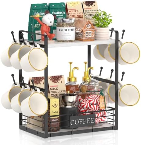 EsLuker.ly Coffee Mug Cup Holder Tree Bar Station Organizer, 2 Tier White by EsLukerly