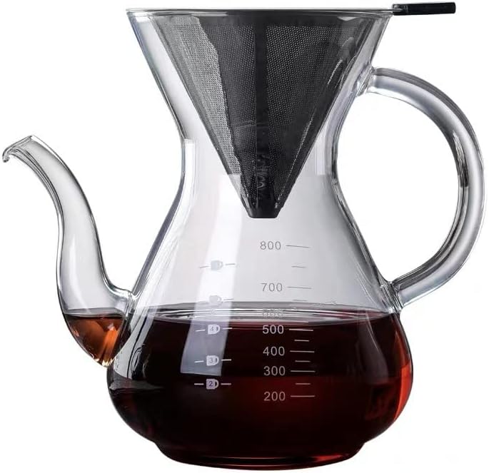 Pour Over Coffee Maker,800ml/27oz Paperless Borosilicate Glass Carafe and Reusable Stainless Steel Permanent Filter,Glass Coffee Pot,Manual Coffee Dripper Brewer by FNEITY