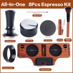 8 Pcs espresso accessories kit with Wooden Espresso Tamping Station (51mm 53mm 58mm), Espresso Machine Accessories Set: Tamper, Distributor, Dosing Ring, WDT Tool, Puck Screen, Brush & Art Pen(58mm) - Image 2