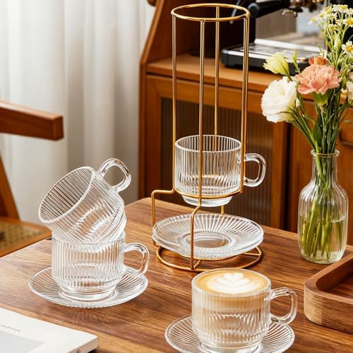 5.4 oz Espresso Cups Set of 4,Stackable Clear Glass Small Coffee Cup Set - Image 2