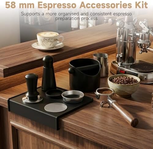 6 Pcs Espresso Accessories Kit 58 mm, Coffee Tamper Set with Puck Screen, Distribution Tool, Dosing Funnel, Knock Box and Mat, Espresso Machine Workflow Tools - Image 4