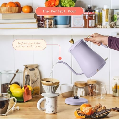 1 Liter Electric Gooseneck Kettle with Precision Pour Spout, Auto Shut Off, Cordless Design, 1200W (Lavender) - Image 3