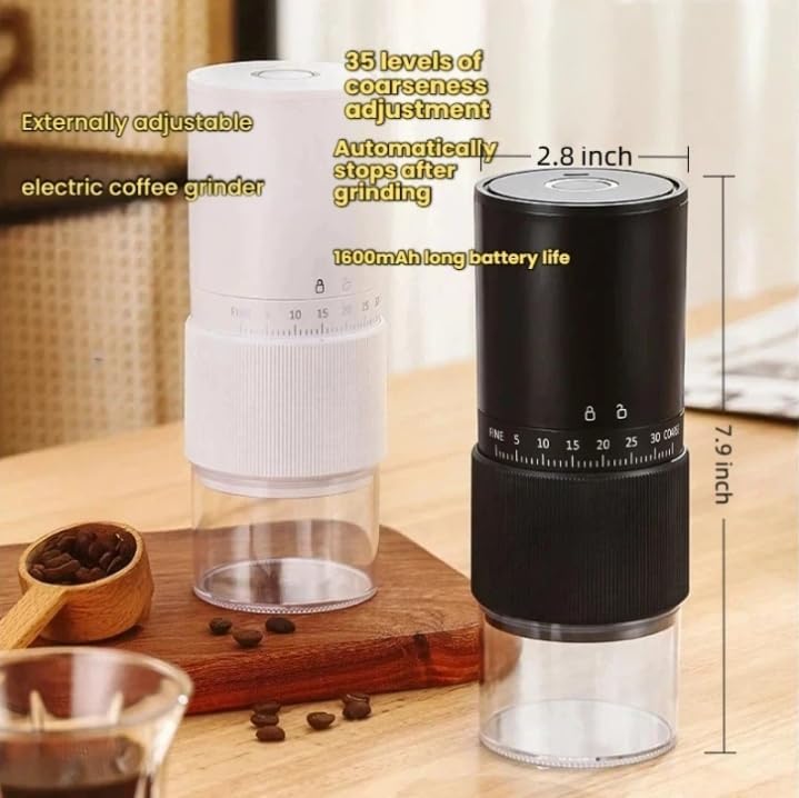 Portable Electric Coffee Grinder – 35 levels of thickness adjustment, ceramic core press, travel, camping, home and office use, USB rechargeable 1600MHz large capacity battery (Black) - Image 3