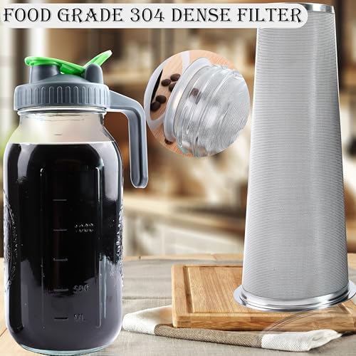 Cold Brew Coffee Maker 64 Oz Mason Jar Iced Tea Pitcher With Strainer 2 Set Half Gallon Glass Pitcher With Spout Lid 2 Quar Water Jug For Fridge Beverage, Sun Tea, Hot Cold Brew, Lemonade, Juice - Image 2